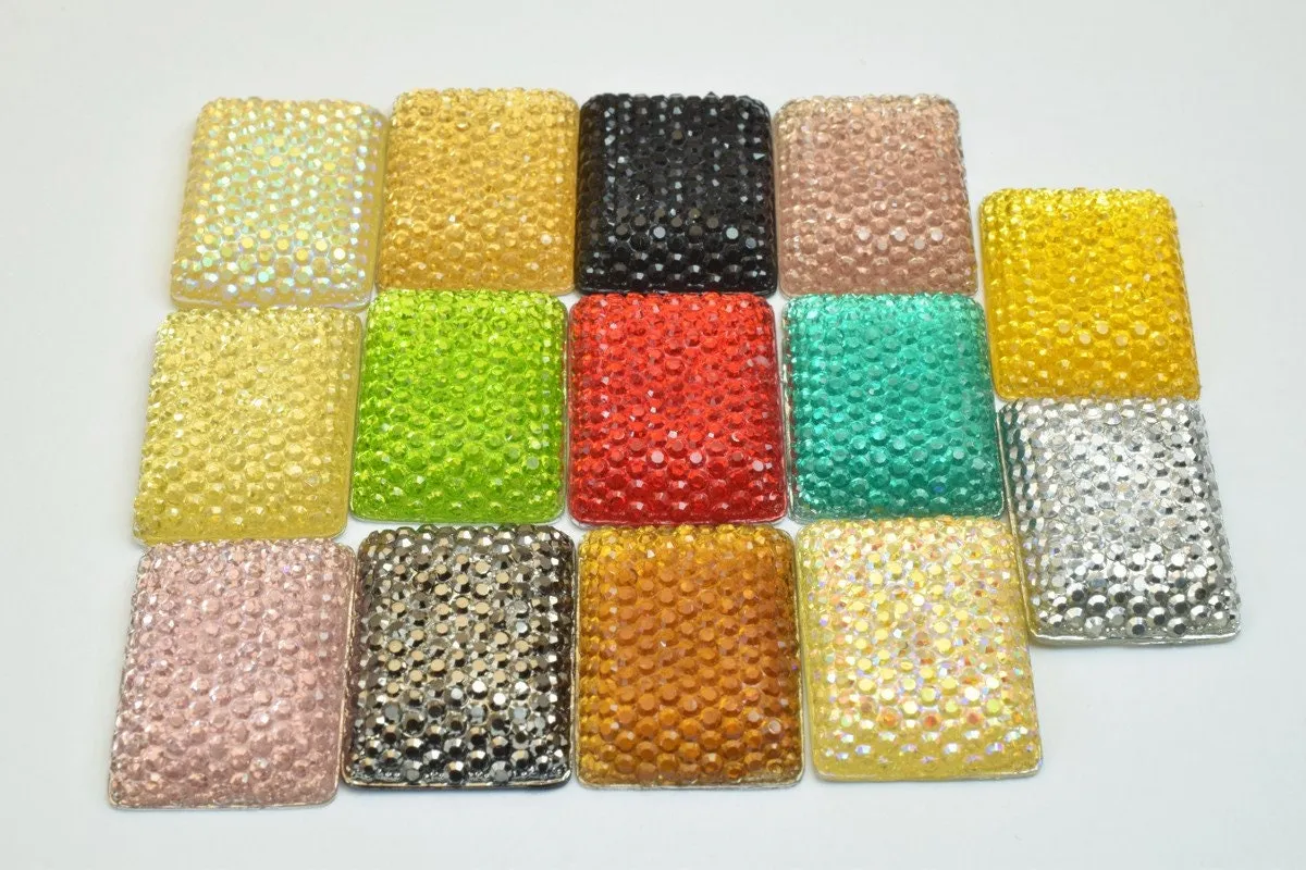 10 PCs Sparkly Acrylic Rhinestone Rectangle 25x15mm Resin Flatback Decoden Beads Kawaii Cabochons Phone Case Embellishments Bling Invitation