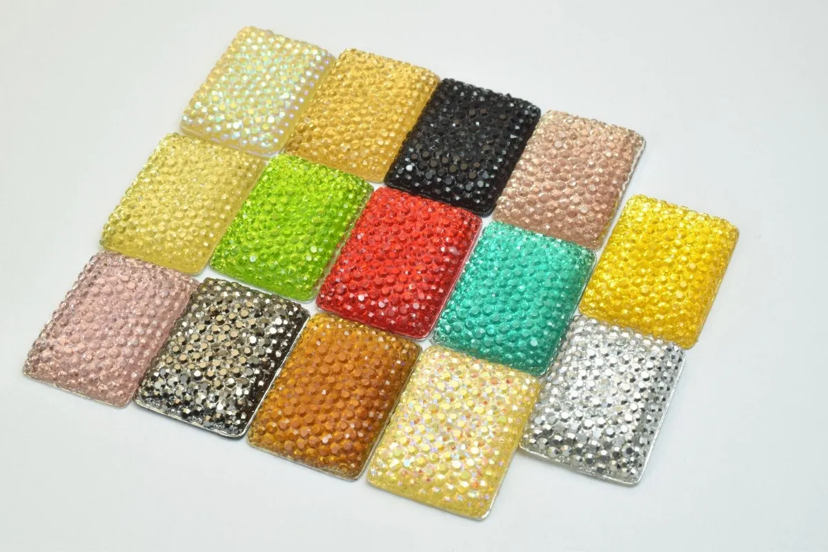 10 PCs Sparkly Acrylic Rhinestone Rectangle 25x15mm Resin Flatback Decoden Beads Kawaii Cabochons Phone Case Embellishments Bling Invitation