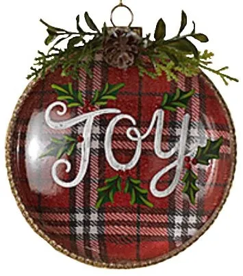 100MM Plaid Glass Disk Ornament (Merry Christmas/Joy)