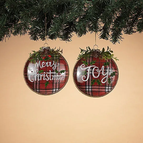 100MM Plaid Glass Disk Ornament (Merry Christmas/Joy)