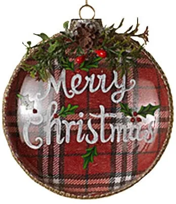 100MM Plaid Glass Disk Ornament (Merry Christmas/Joy)