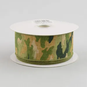 1.5" Camouflage Print Woven Ribbon: Woodland Green & Tan (10 Yards)