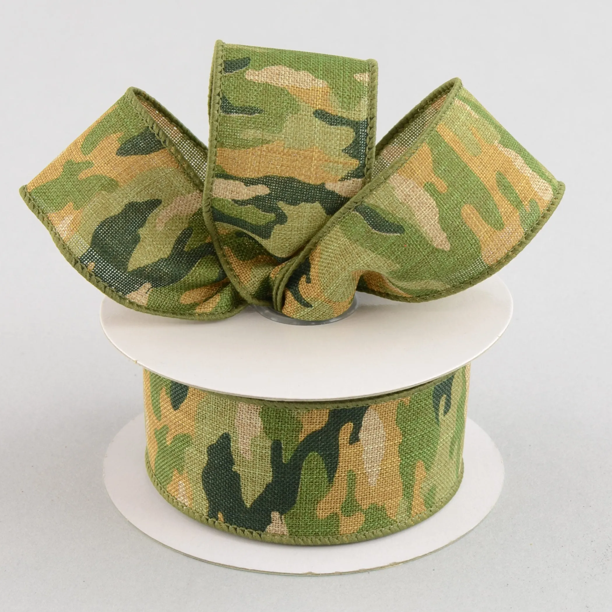 1.5" Camouflage Print Woven Ribbon: Woodland Green & Tan (10 Yards)