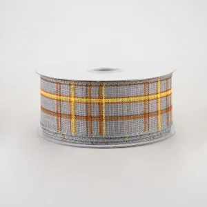 1.5" Cornelia Plaid Ribbon: Grey, Rust, Yellow (10 Yards)