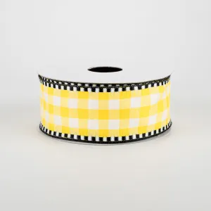 1.5" Dashed Edge Check Plaid Ribbon: Yellow & White (10 Yards)