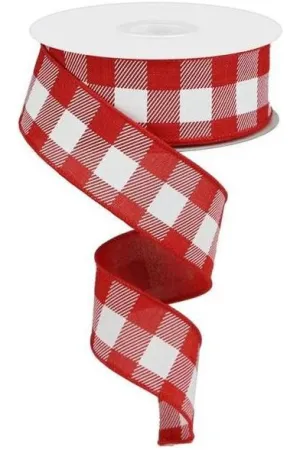 1.5" Plaid Check Ribbon: Red & White (10 Yards)