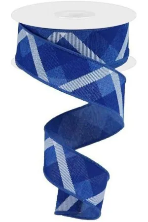 1.5" Plaid Ribbon: Royal Blue and White (10 Yard)