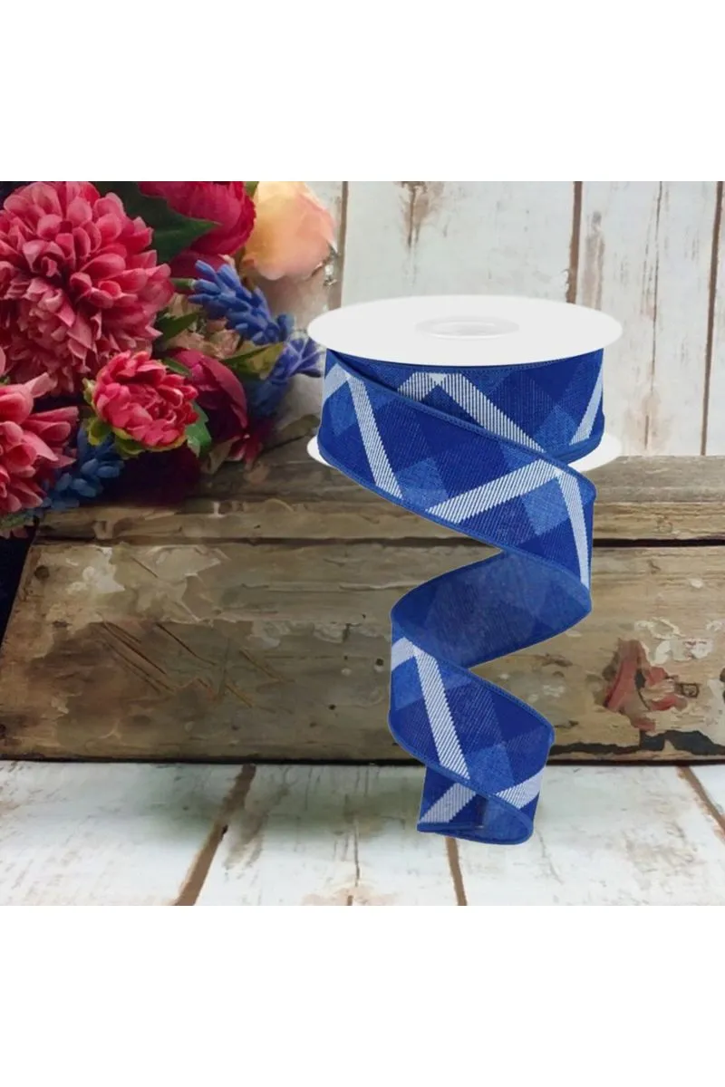 1.5" Plaid Ribbon: Royal Blue and White (10 Yard)