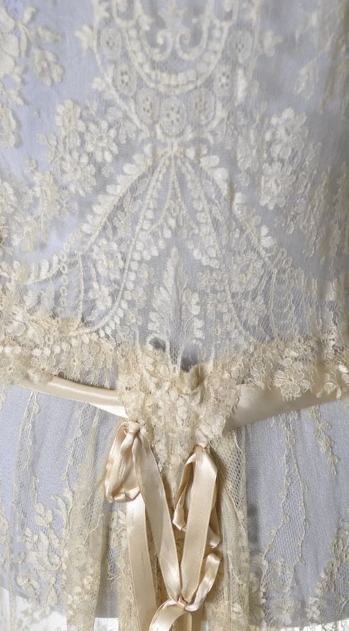 1920's RARE Vera West Fine Lace Peignoir Robe and Gown Teddy Roses