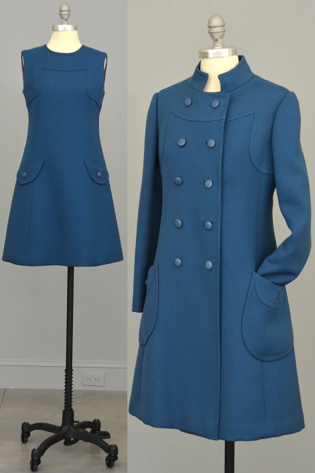 1960s Blue MOD A-Line Double Breasted Coat