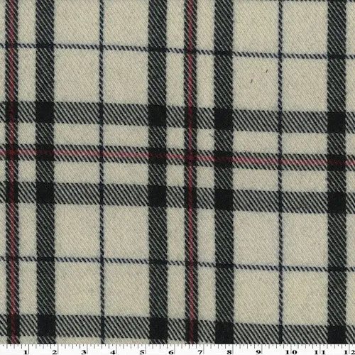 2 7/8 YD PC - Off-White/Black/Red Wool Blend Plaid Woven Jacketing Fabric