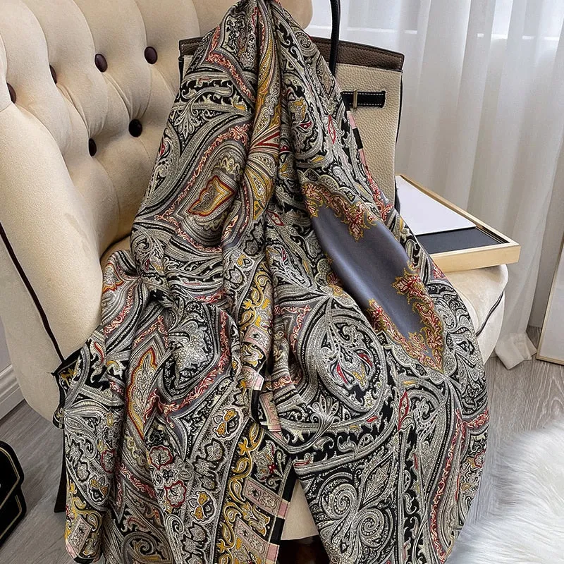 2022 Brand Designer Silk Scarf Female Foulard Bandana Long Shawls Wraps Winter Neck Scarves Pashmina Lady Hijab Luxury New