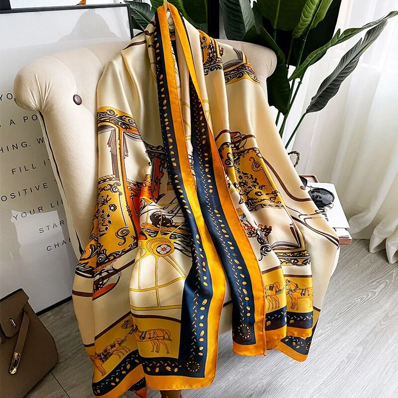 2022 Brand Designer Silk Scarf Female Foulard Bandana Long Shawls Wraps Winter Neck Scarves Pashmina Lady Hijab Luxury New