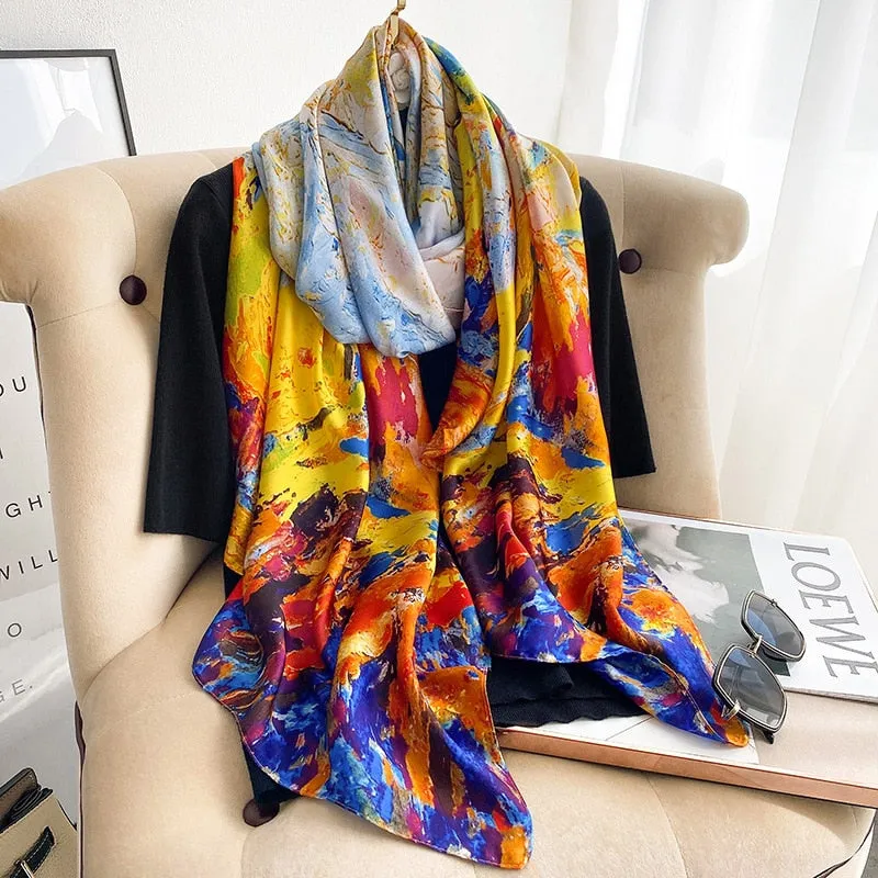 2022 Brand Designer Silk Scarf Female Foulard Bandana Long Shawls Wraps Winter Neck Scarves Pashmina Lady Hijab Luxury New