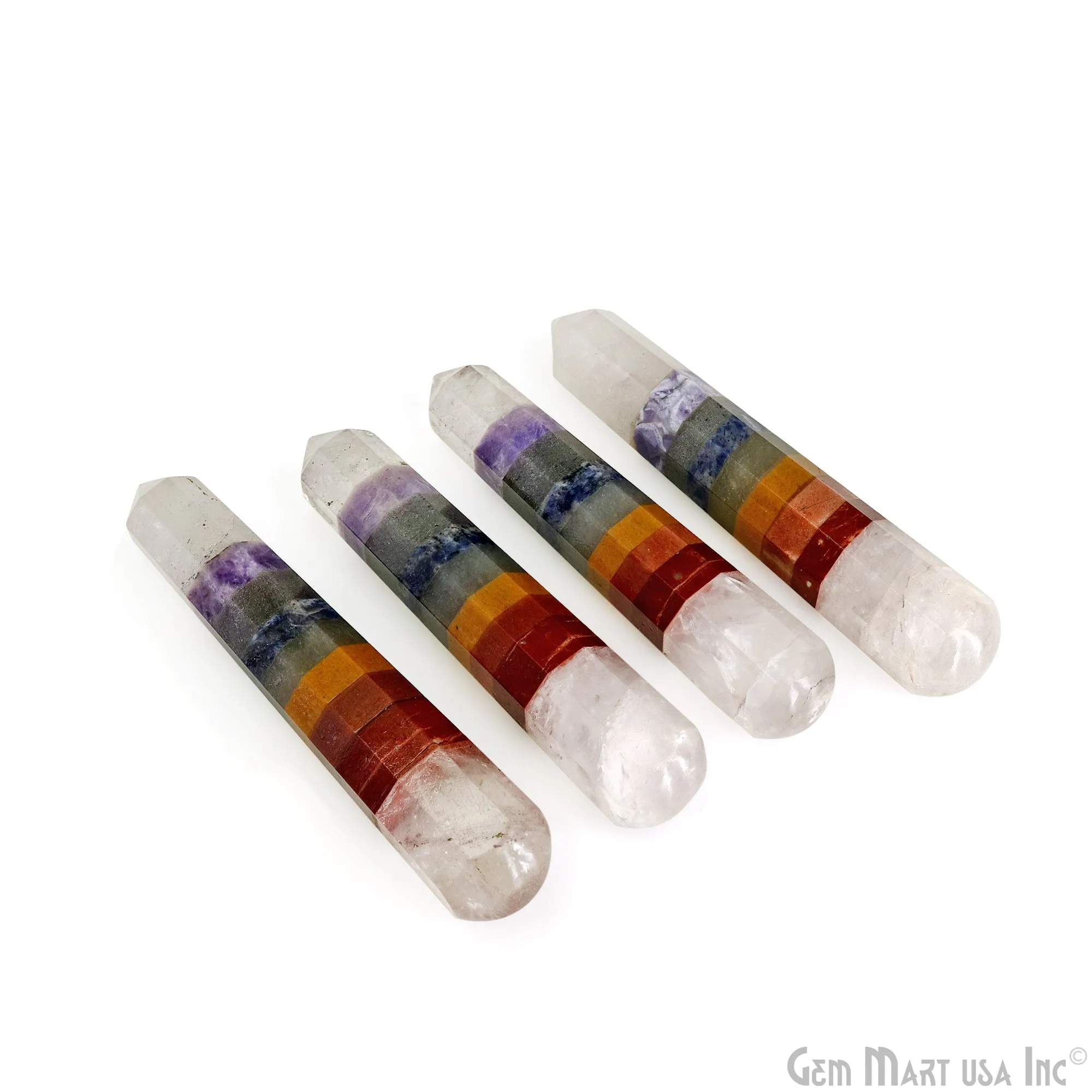 7 Chakra With Crystal Point Pencil Jumbo Tower Healing Meditation Gemstones 5 Inch