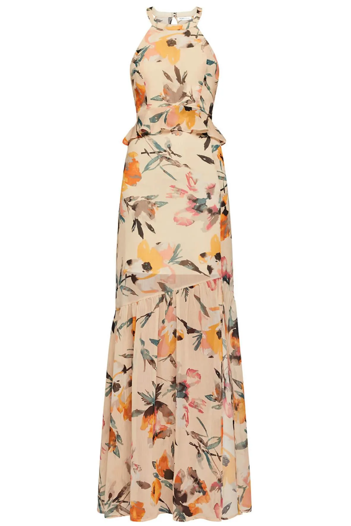 Abstract Florals Halter Maxi Dress