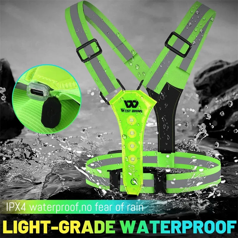 Adjustable Safety Reflective Vest Night Running Light Cycling Vest Safety Warning USB Rechargeable Bike LED Vest