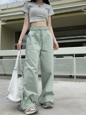 American Street Y2k Big Pocket Drawstring Hip Hop High Waist Casual Baggy Pants