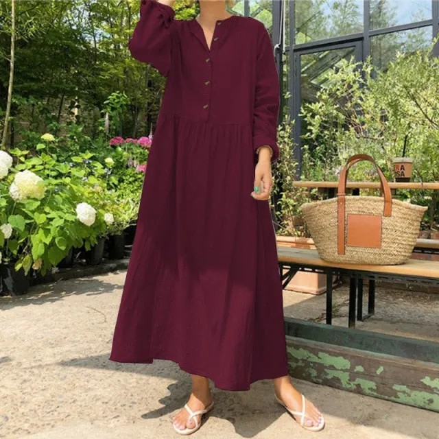 Amy Fashion - Casual Solid Long Shirt Dress