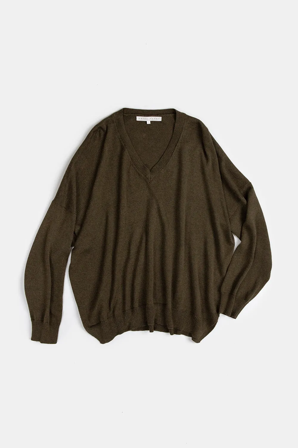 Anna Pima Cotton V Neck Pullover in Bracken