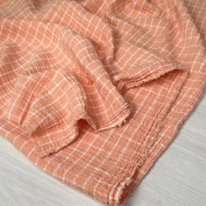 Apricot/White Check - Yarn-Dyed Double Gauze - 1/2 metre