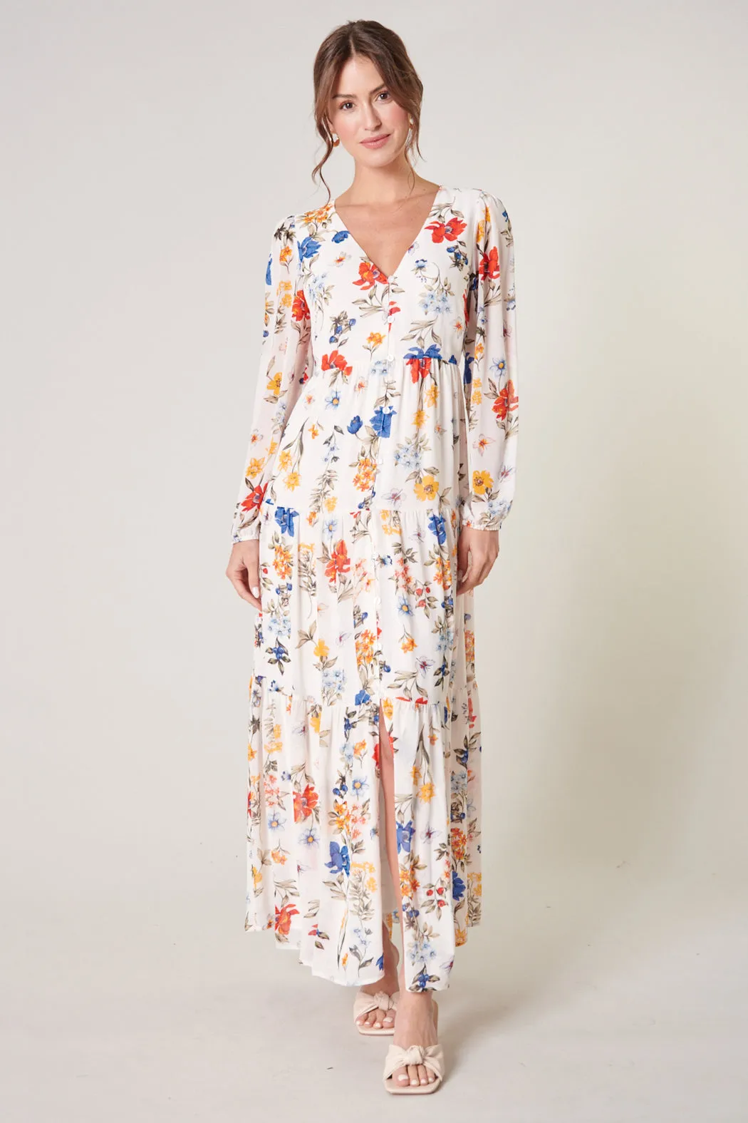 April Primary Floral Mabel Tiered Maxi Dress