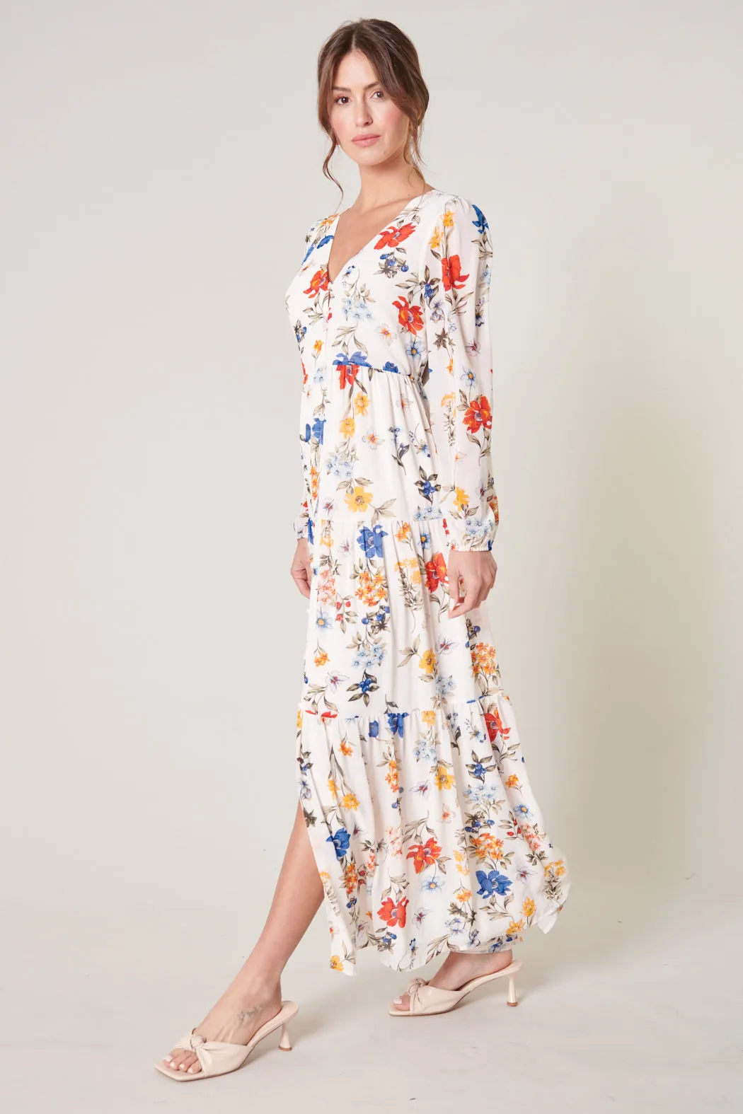 April Primary Floral Mabel Tiered Maxi Dress