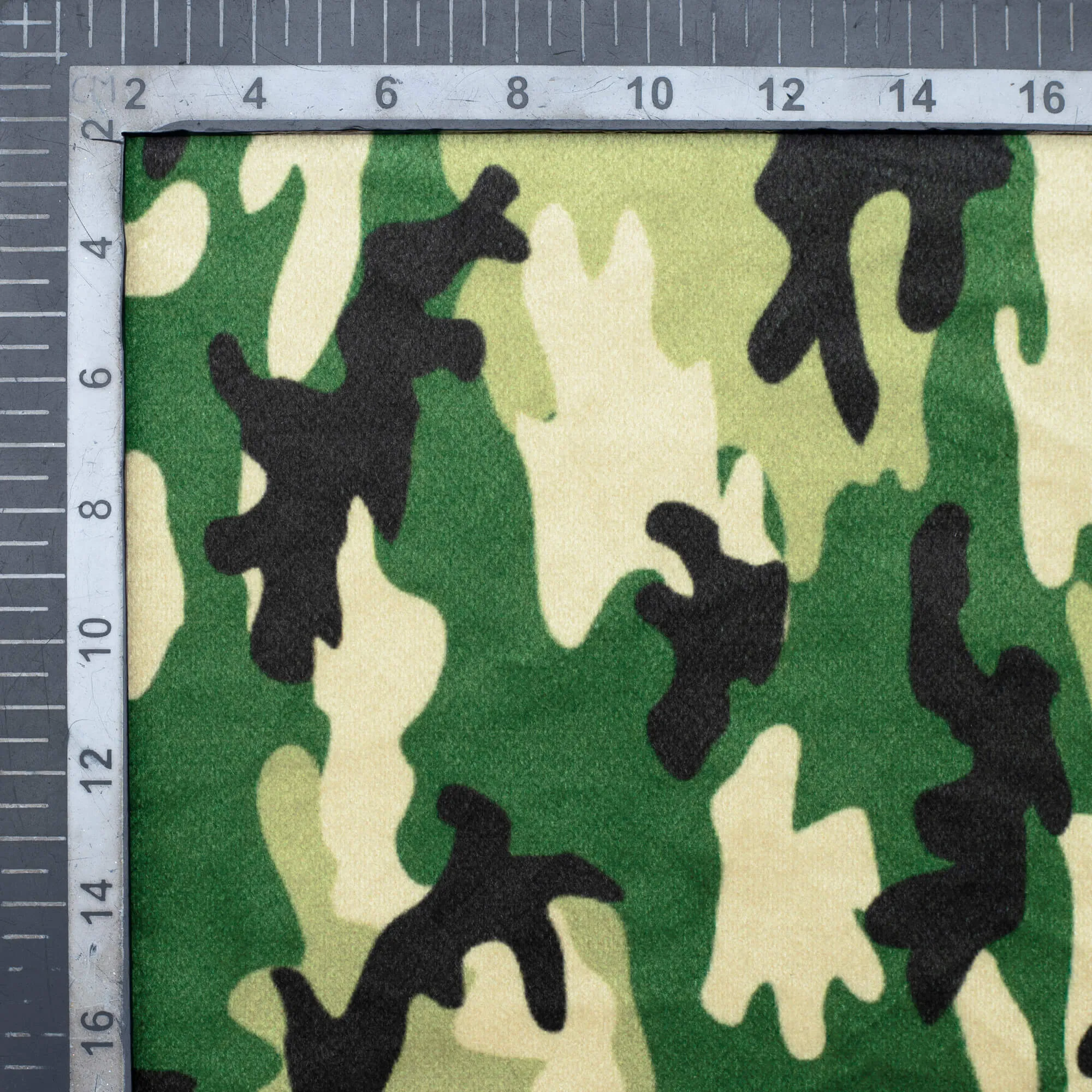 Army Green And Cream Camouflage Digital Print Velvet Fabric (Width 58 Inches)