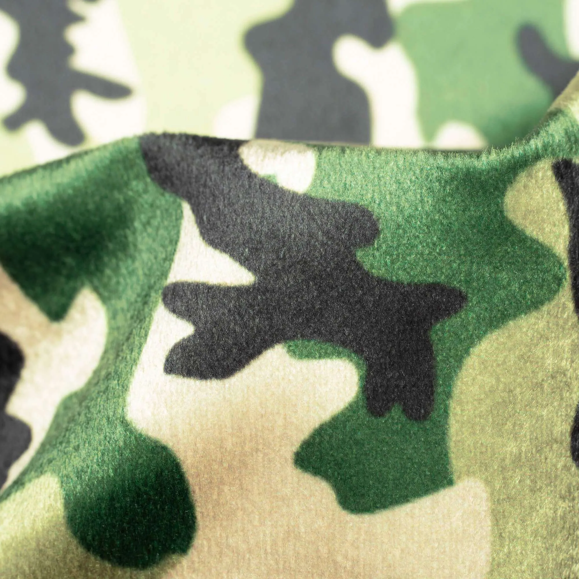 Army Green And Cream Camouflage Digital Print Velvet Fabric (Width 58 Inches)