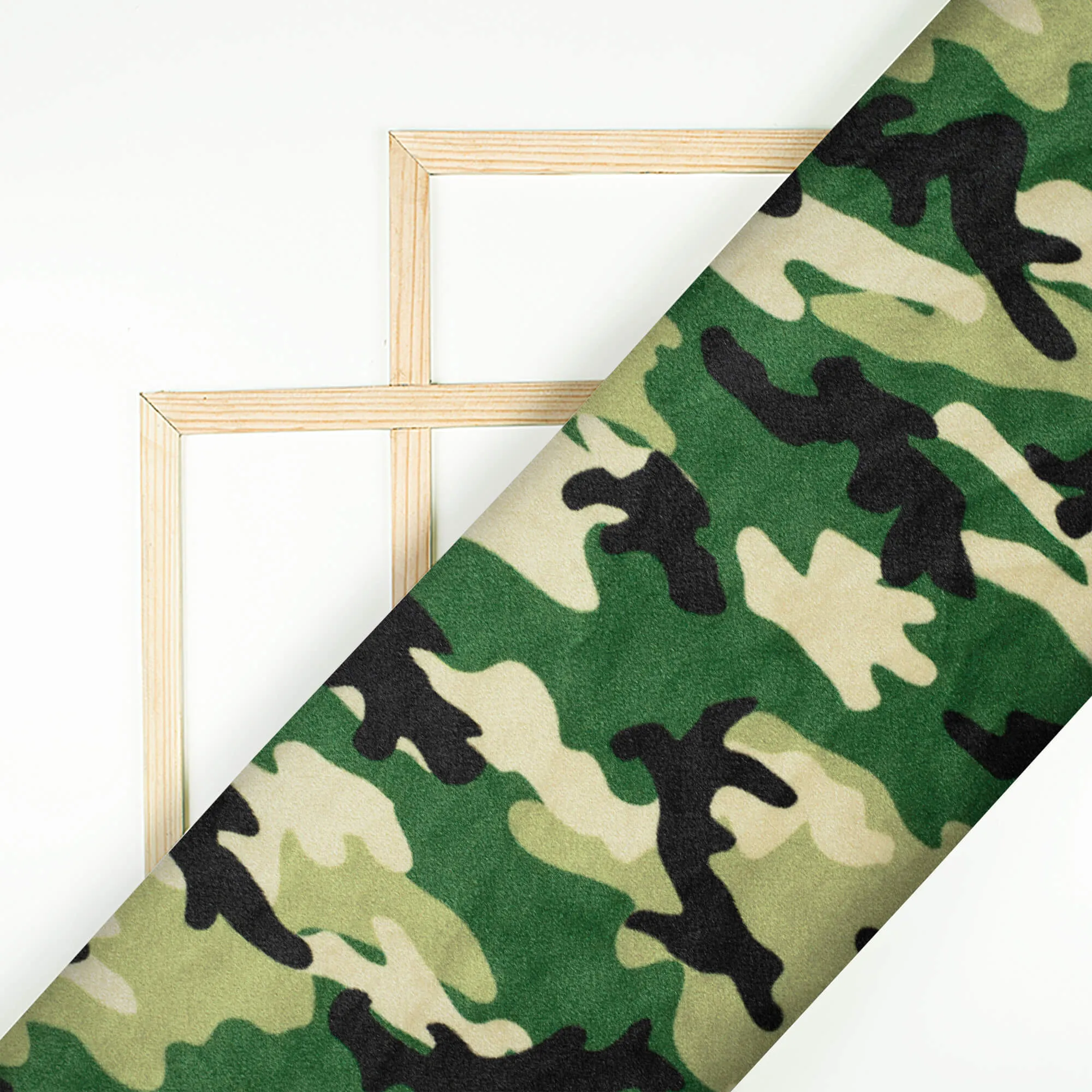 Army Green And Cream Camouflage Digital Print Velvet Fabric (Width 58 Inches)