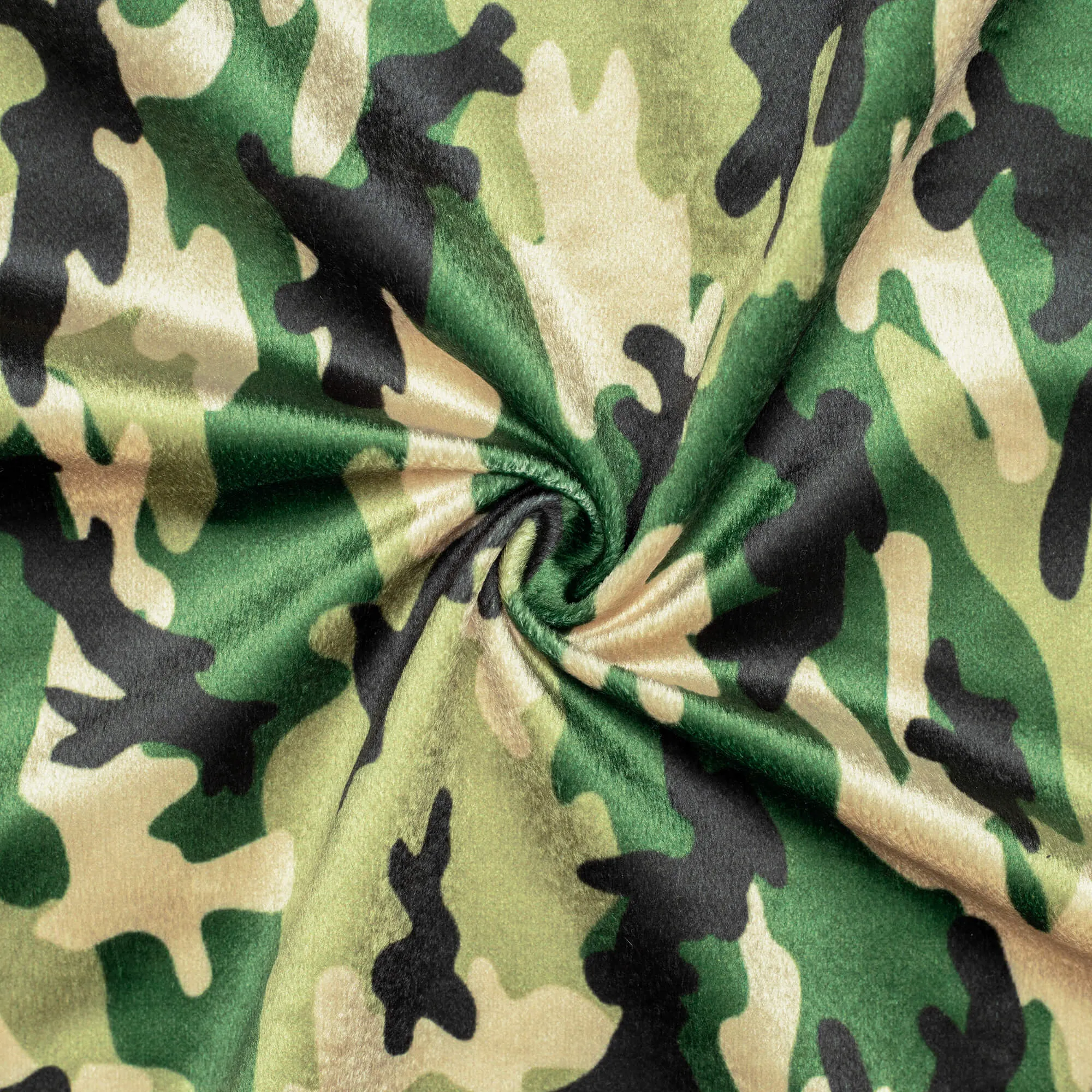 Army Green And Cream Camouflage Digital Print Velvet Fabric (Width 58 Inches)