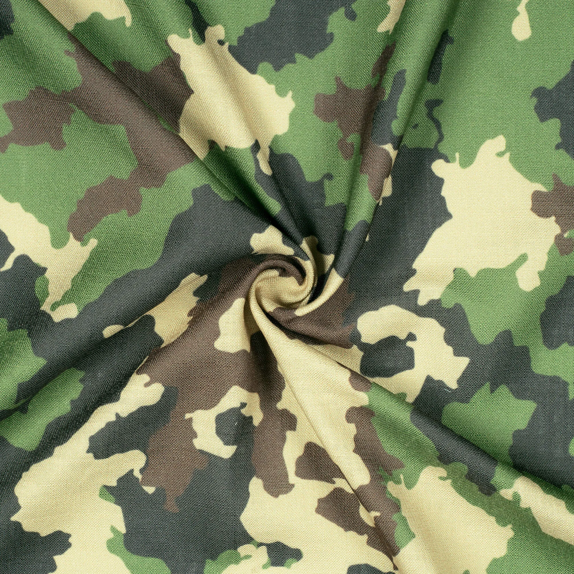 Army Green And Sepia Beige Camouflage Digital Print Linen Textured Fabric (Width 56 Inches)