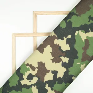 Army Green And Sepia Beige Camouflage Digital Print Linen Textured Fabric (Width 56 Inches)