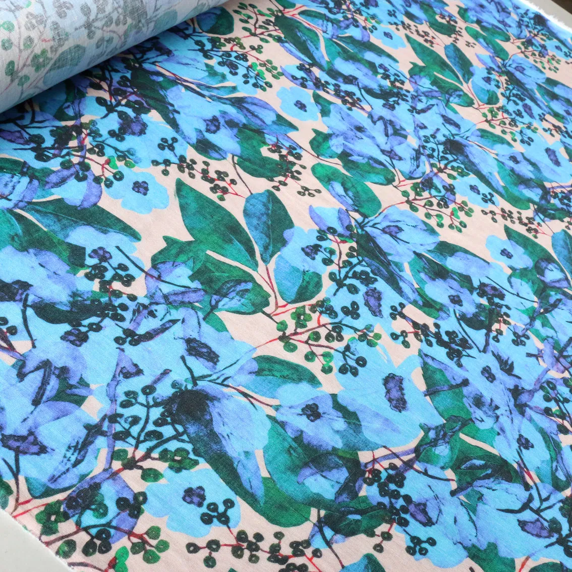 Azure Garden Washed Printed Linen