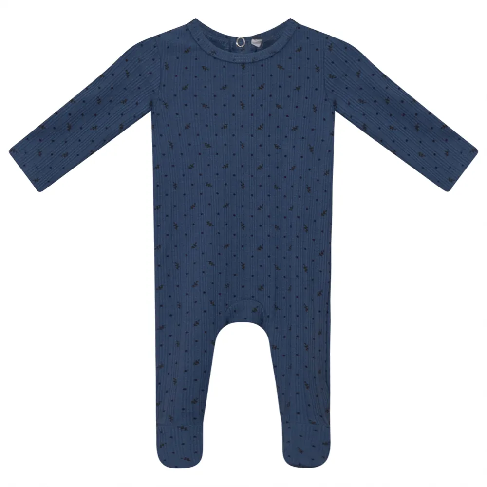 Baby Denim Ribbed Leaf Footie