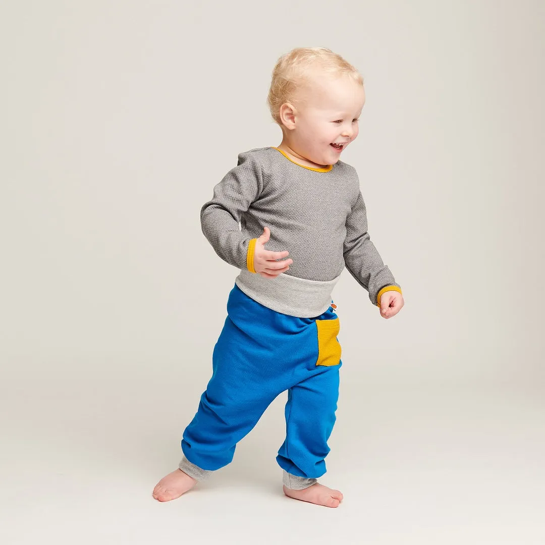 Baby Sweat pants with pockets "Sweat Blue/Rib Mustard"