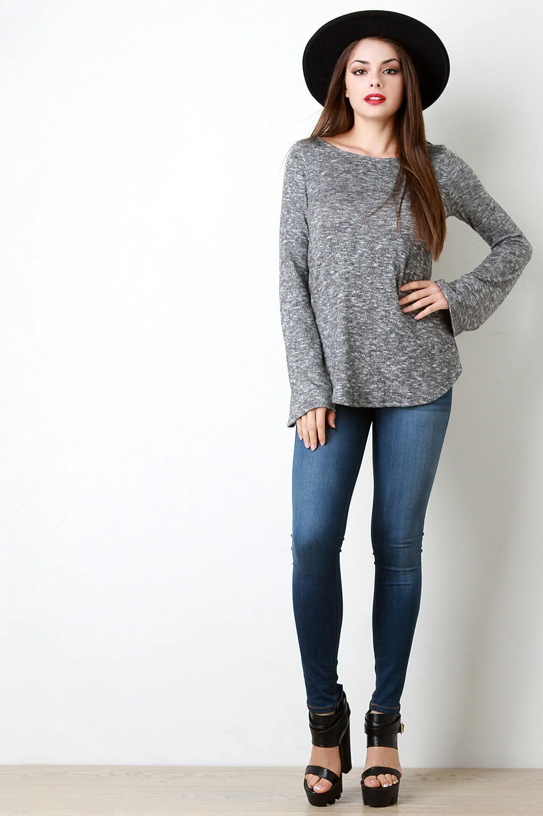 Back Crochet Trim Longsleeve Top