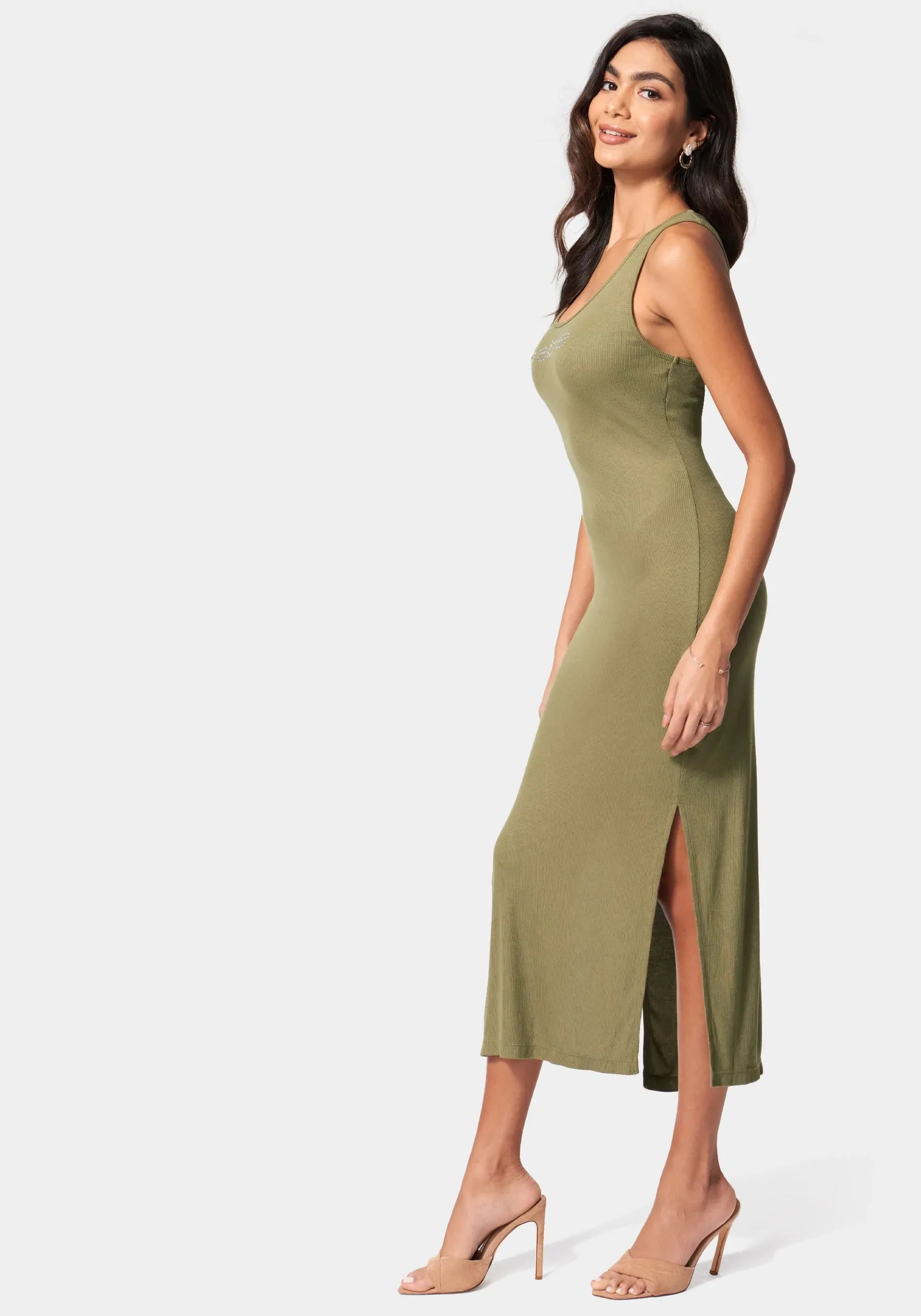 Bebe Logo Rib Knit Maxi Dress