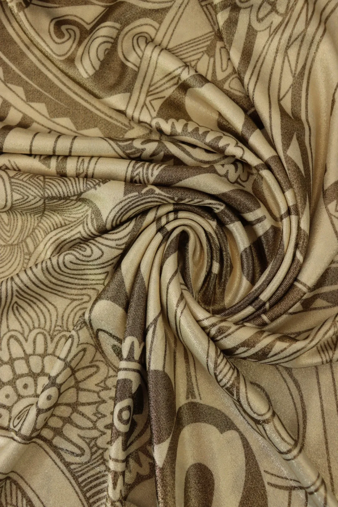 Beige & Brown Glitter Floral 100% Silk Jersey