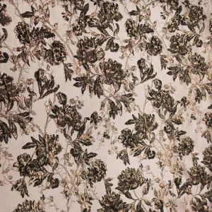 Beige And Black Floral Textured Brocade Fabric