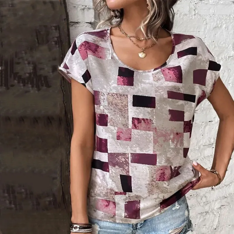 BerryBetty - Casual Abstract Plaid T-Shirt