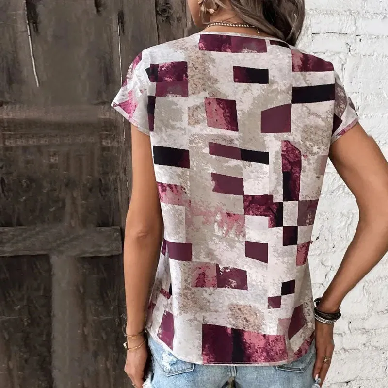 BerryBetty - Casual Abstract Plaid T-Shirt