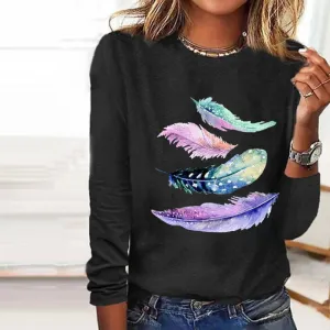 BerryBetty - Casual Feather Print T-Shirt