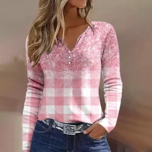 BerryBetty - Casual Plaid Gradient Blouse