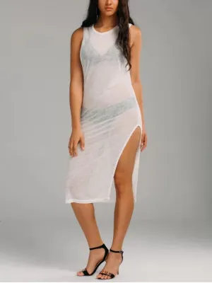 BerryBetty - Cheap Casual See Thru Slit Cover Up Dress