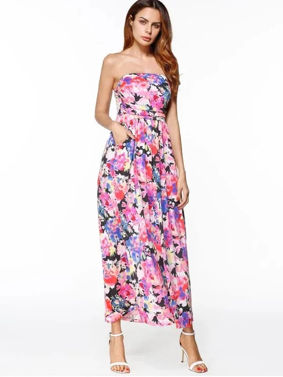 BerryBetty - Cheap Maxi Print Bandeau Dress