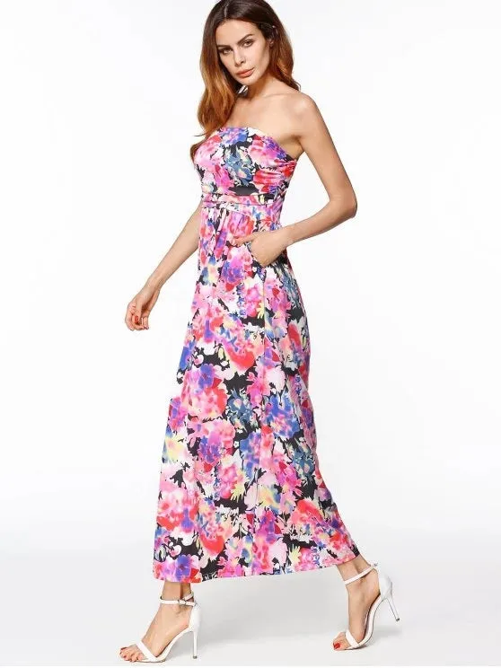 BerryBetty - Cheap Maxi Print Bandeau Dress