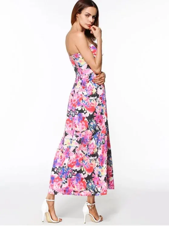 BerryBetty - Cheap Maxi Print Bandeau Dress