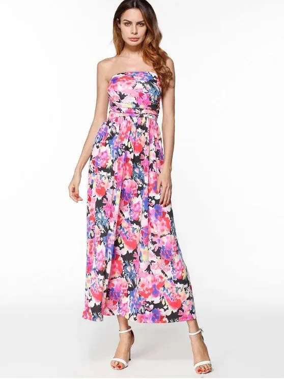 BerryBetty - Cheap Maxi Print Bandeau Dress