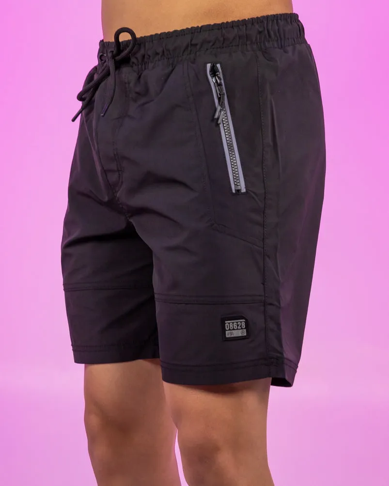 Black 7" Inseam Men's Shorts w/ Reflective Zipper Trims